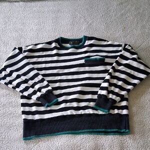 Striped Black and White Sweatshirt with Green Trim